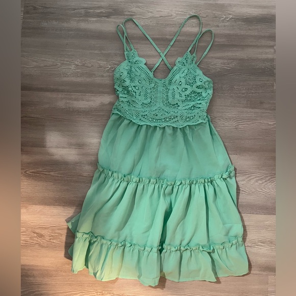 Fegar turquoise small crochet lace a line dress - Picture 2 of 4